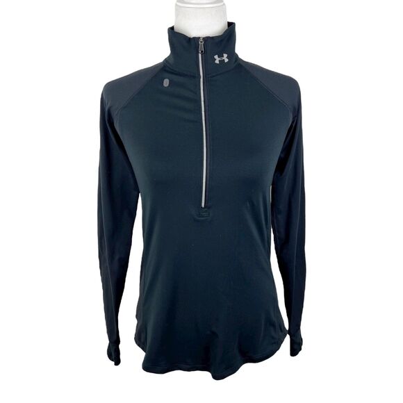 Under Armour Pullover Women Medium Black Quarter Zip Long Sleeve Active Running - Picture 1 of 10